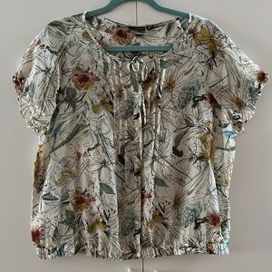 a.n.a Sheer Flowy Floral Print Short Sleeve Blouse Pintucks ana PXL XL